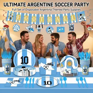 2026 USA-Canada-Mexico Football Cup Themed Disposable Tableware Set—A Party Supply Bundle for 10 Guests. No washing required—save time and effort! It is the perfect choice for hosting your next football viewing party.