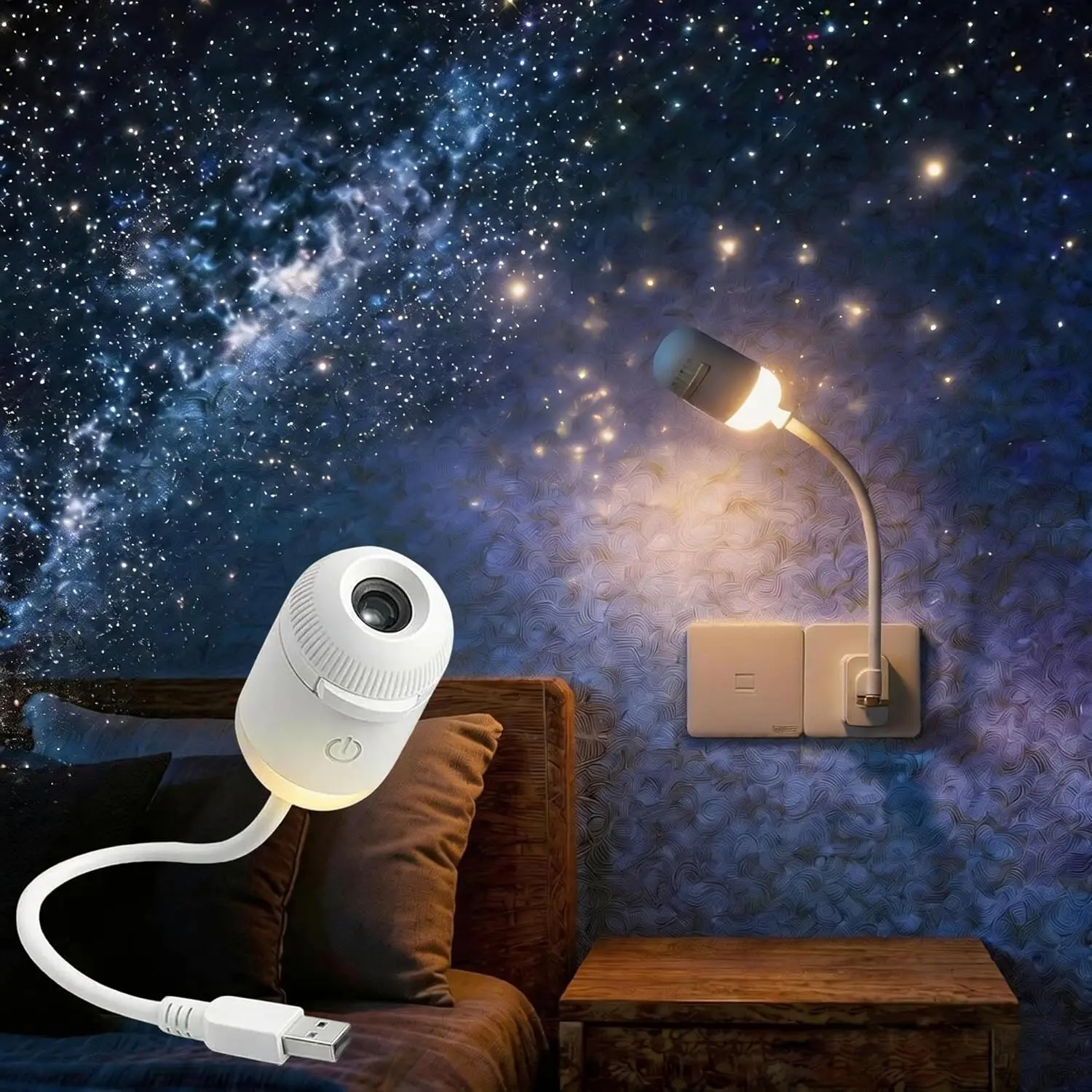Galaxy Starry Sky Night Light Projector - 2-in-1 Portable LED Night Light with 3-24 Projection Films, 360° Adjustable Brightness Control, Eye-Caring for Kids Bedroom Home Decor Gift