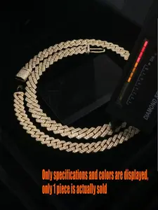 18k gold-plated Cuban chain, 14mm, 2 rows, VVS ice-out cubic zirconia Cuban chain, trendy fashion hip-hop jewelry, suitable for parties and large events, Mother’s Day and Father’s Day gift, for giving to relatives and friends