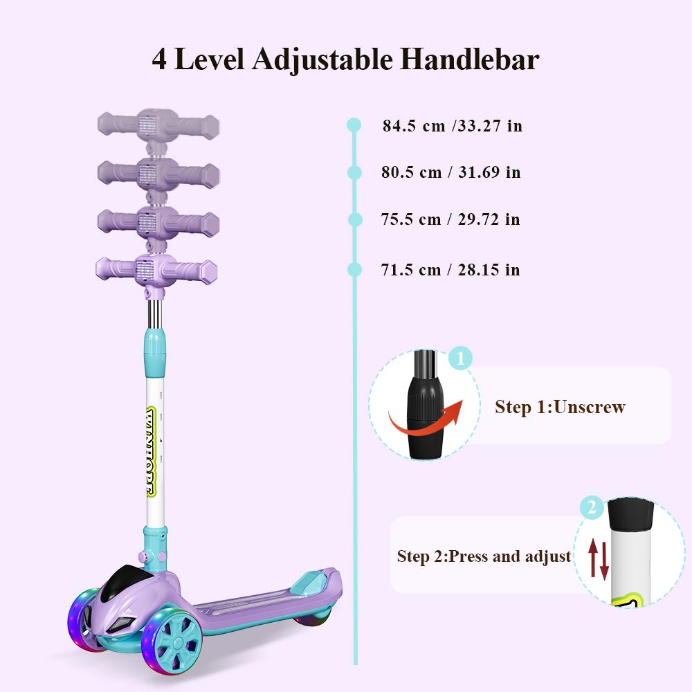 WINHOPE Red Kids Scooter (3-8Y) | 4-Level Adjustable Handle + Colorful Light Wheels | Foldable & All-Terrain！