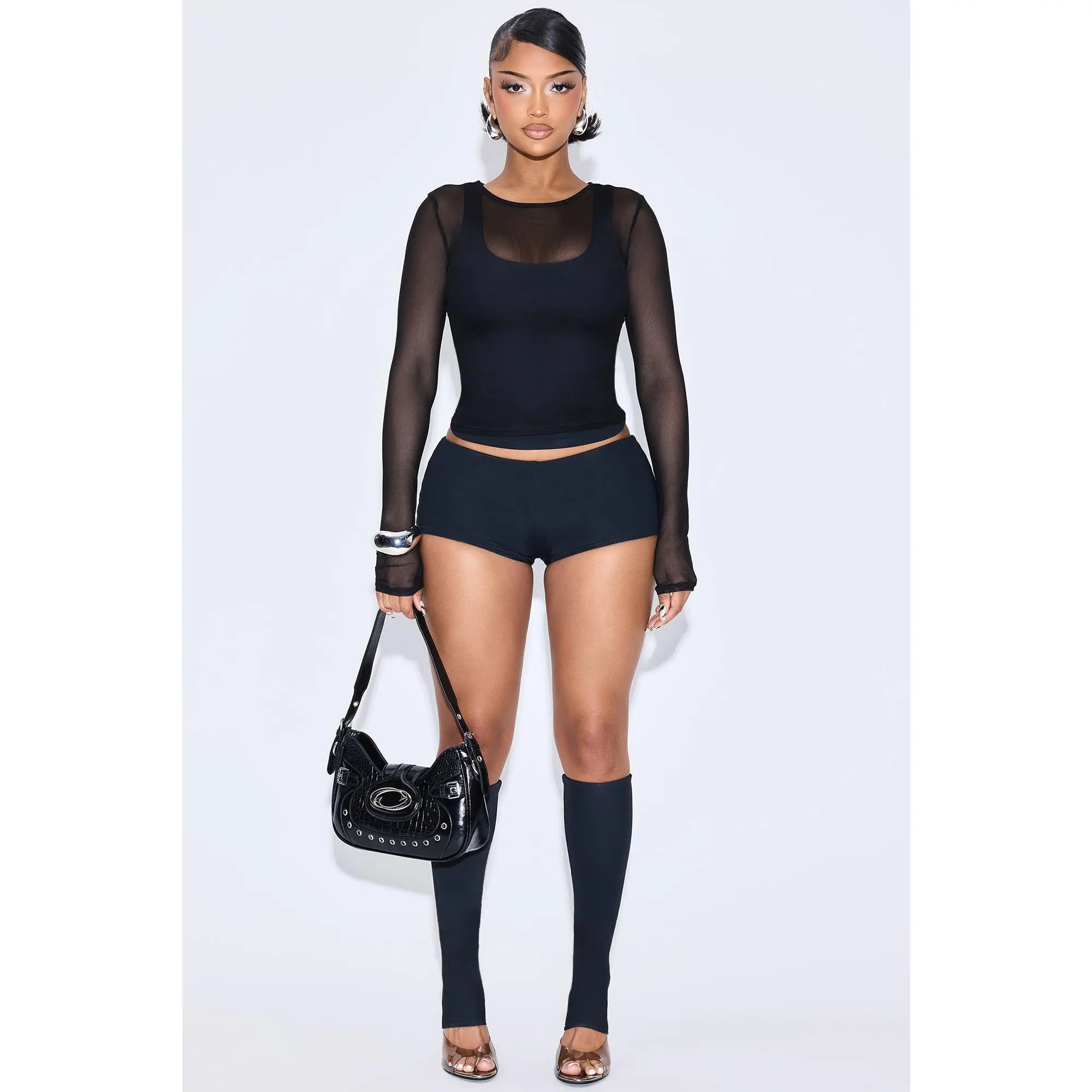 Brixley 3 Piece Double Lined Short Set - Black