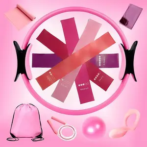 The 12-piece yoga hoop set includes a 14-inch yoga hoop and a fitness set featuring yoga balls