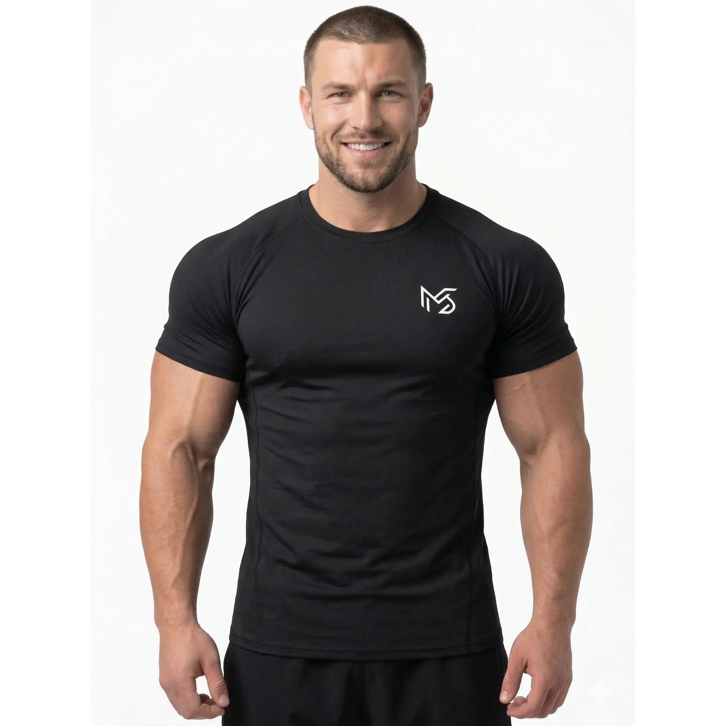 Men's Compression Workout Tops, Breathable Short Sleeve Second Skin Shirt with UV Protection for Male Training & Running