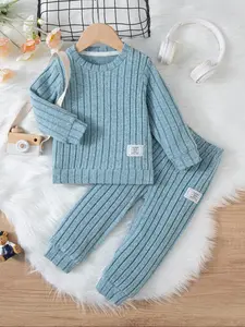 Girls' Hoodie & Pants 2-Piece Set - Casual Set Fall/Winter Striped & Solid Color Long Sleeve Pullover + Stretchy Joggers, Soft Comfy Outfit for Holiday & Outdoor Wear, Baby Girl Clothes