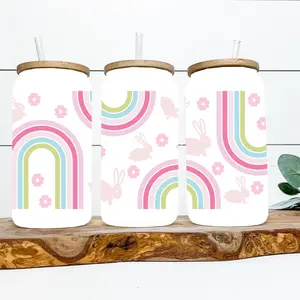 Boho Easter Bunny Libby Glass Cup Drinkware Jar Straw Drinkware Jar