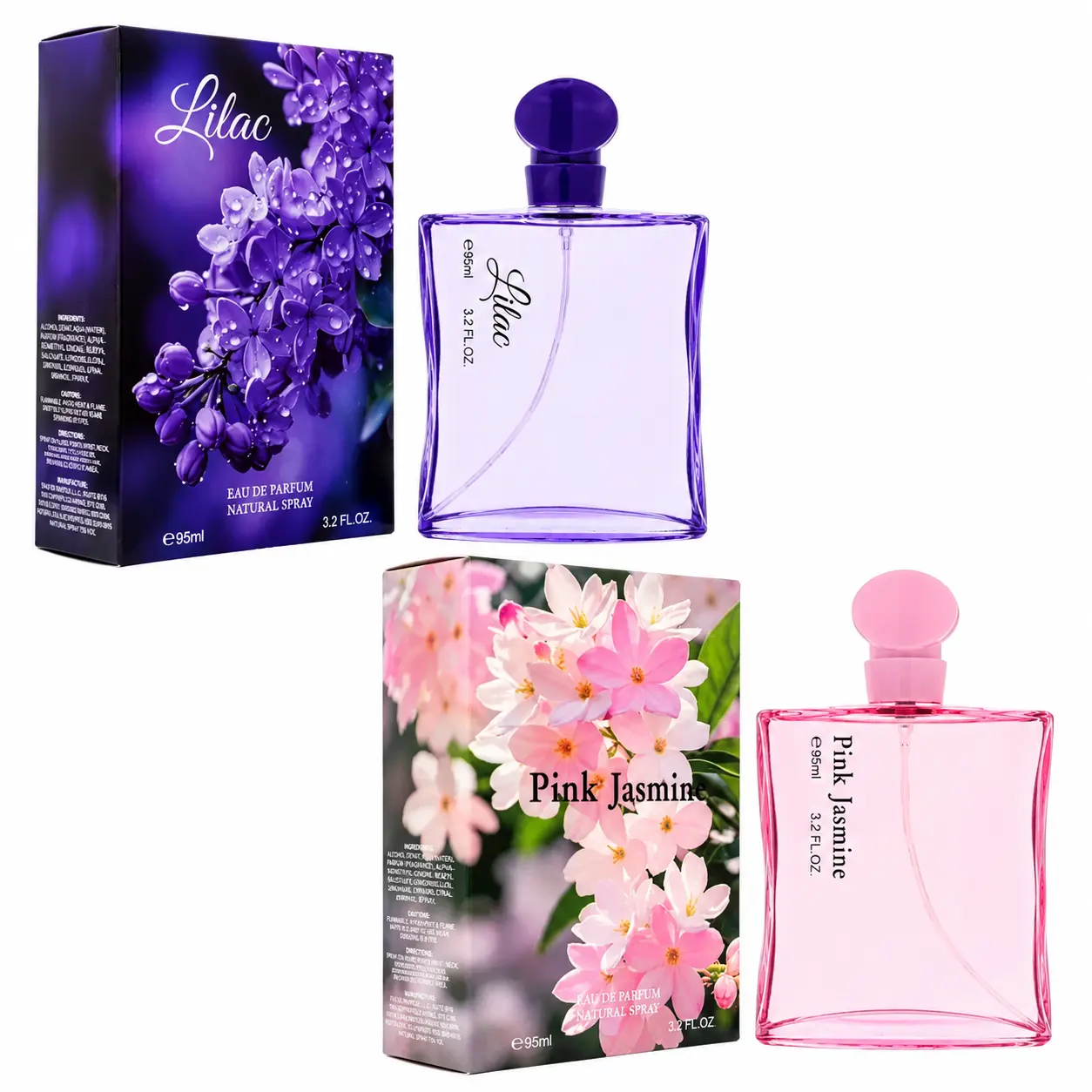 Lilac & Pink Jasmine Perfume Gift Set for Women, 2 Pack Eau de Parfum 3.2 Fl Oz (95ml) Each – Floral Fragrance Collection, Long Lasting Women's Perfume, Fresh Flower Scent Gift Set