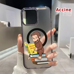 Magnetic Phone Case for iPhone 15 16 14 Pro Max 13 12 11 XR XS Plus E Monkey's Book Delight Pattern Shockproof Soft Silicone Transparent Protective Cover Supports Wireless Charging