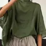 Women's Casual Basic Fashionable Stand Collar Blouse, Lightweight Comfortable Fabric, Batwing Sleeve Shirt, Loose-Fit Solid Color Top, Casual Daily Tops, Blouses Shirts Tops, Autumn Shirt