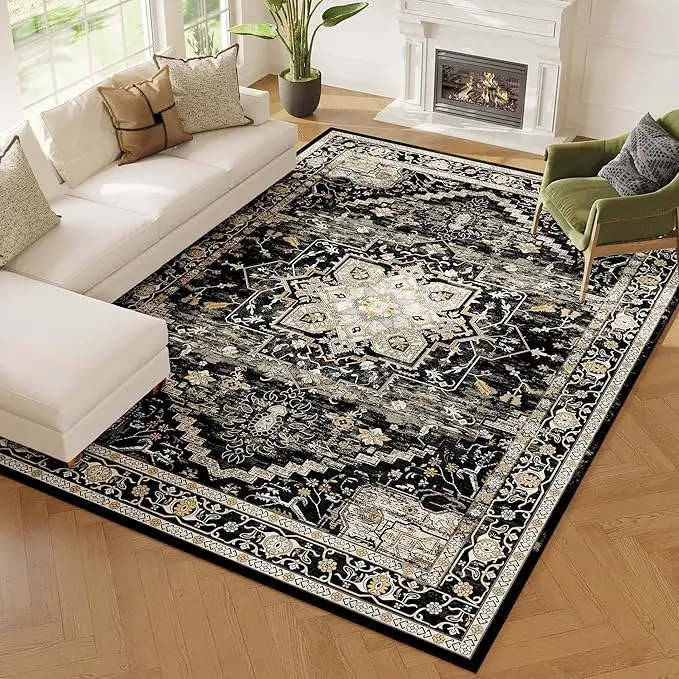 Andency Living Room Non-Slip Vintage Rugs Low Pile Lightweight Artistic Print Carpet Stain-Resistant Foldable for Bedroom Office Dining Room Rugs&Room Decor Machine Washable Rug