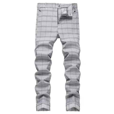 JUNBAOSS Men's Slim Fit Stretch Dress Pants Plaid Skinny Pants for Men, Straight Leg Fashion Comfort Flex Waist Pants, Men's Casual Business Golf Dress Chinos Pants
