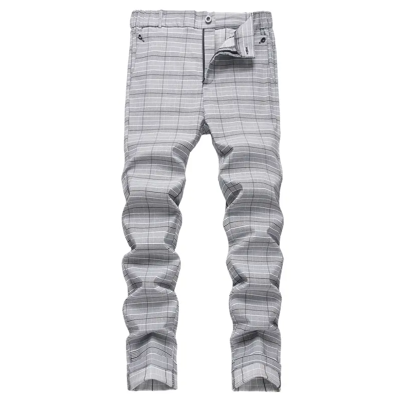 JUNBAOSS Men's Slim Fit Stretch Dress Pants Plaid Skinny Pants for Men, Straight Leg Fashion Comfort Flex Waist Pants, Men's Casual Business Golf Dress Chinos Pants