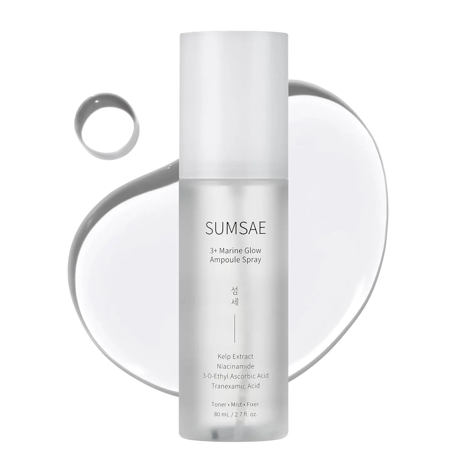 3+ Marine Glow Ampoule Spray, 3-in-1 Korean Hydrating Face Mist, Toner & Makeup Setting Spray, Non-Sticky Facial Mist for Dewy-Looking Skin, All Skin Types, 80ml / 2.70 fl oz