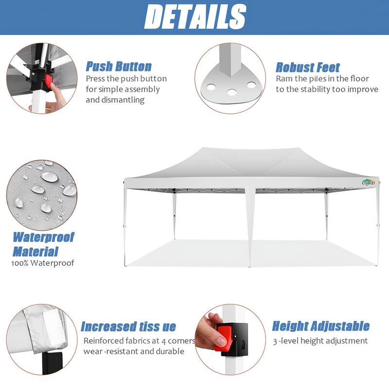 10'x20'FT Outdoor Canopy Tent with 6 Removable Sidewalls – Waterproof Wedding & Party Gazebo, UPF 50+ Patio Event Marquee, Instant Setup Portable Outdoor Tent with Carry Bag for Beach, Camping & Backyard Events