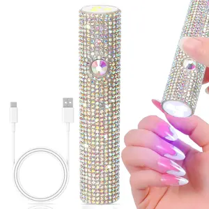 Handheld Round Corner Nail Light, Portable Dryer, Noble Style, Silvery Rhinestone, USB Charging, Small Nail Gel Nail Sheet Baking Light, Nail Art Tool