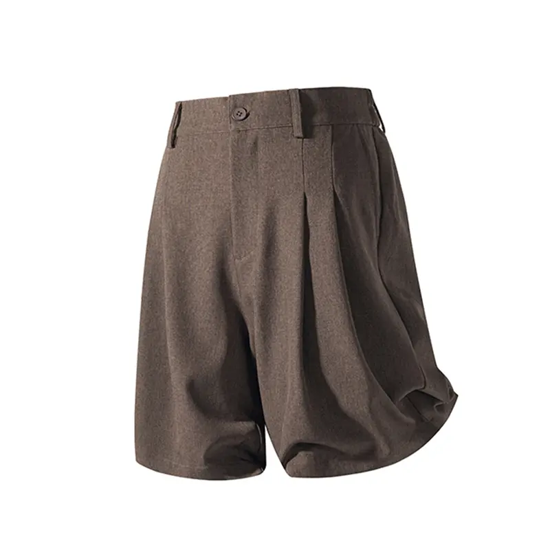 Men's High-Waisted Pleated Drapey Suit Shorts - Lightweight Wide-Leg Mid-Length Stylish Elegant Plain Elastane Fabric Bottoms for Summer Casual Comfortable Slimming Design, Cool Wide‑Leg Fit, Polyester