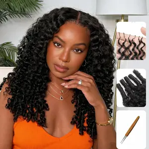 [Trending 2026] Mamushow Feather Crochet Human Hair Bundles for Mircale Knots Human Hair Burmese Curly Pre-Separated 50g/Pack Reusable Invisible 100% Virgin Human Hair Crochet Extensions Natural Black