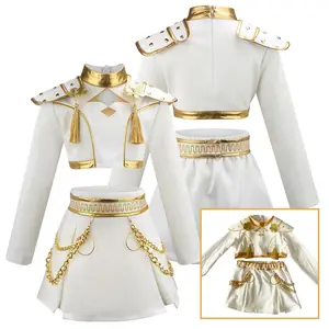White Golden Border Cosplay Outfit for Female Group Style Complete Set Shoulder Patches Decorative Chains Comic Exhibition Stage Party Decoration
