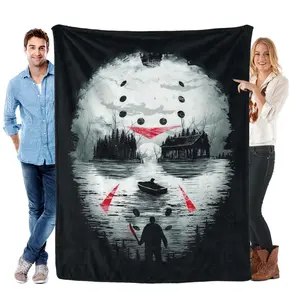 Friday The 13th Blanket Bloody Mask Silky Touch Super Soft Throw Blanket Funny Retro Graphic Flannel Blanket with SingleSided Digital Print, Cozy Blanket for Bedroom Living Room Dorm Cryptic Graphic Design Bedroom Decor Vintage Style