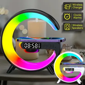 Multifunctional Wireless Charger Stand Fast Wireless Charging Station Suitable for iPhone 17 16 15 HD Audio Subwoofer Portable Wireless Speaker Alarm Clock Colorful LED Night Light RGB Light Bedside Lamp Christmas and Halloween Gift