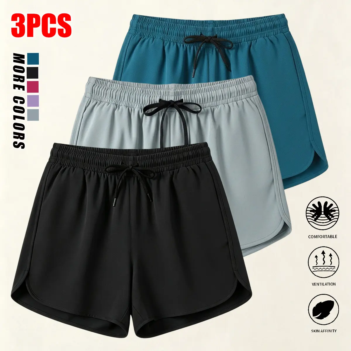 3-pack women’s summer sports shorts, quick-dry fitness shorts with drawstring design, suitable for yoga, gym, and beach wear; women’s athletic shorts, workout shorts