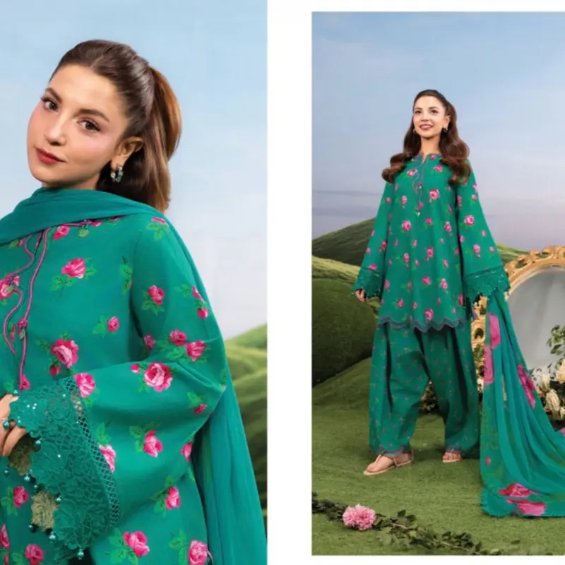 Pakistani designer Mara B Lawn outfit with shefon duppata