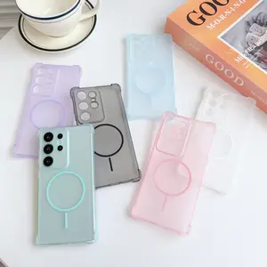 Magnetic 4-Corner Drop Protection Frosted Skin Case for Samsung Galaxy S25 / S24 / S23 Ultra Plus / FE / A Series – Slim Transparent Shockproof Phone Case, Full Body Camera Protection, Anti-Fingerprint, Anti-Scratch, MagSafe Compatible