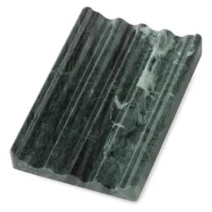 Indian Natural Marble Soap Dish for Shower Room, Stone Soap Tray for Bathroom, Bar Soap Holder for Sink, Stripe Grooves Soap Saver Sponge Holder Keep Soap Bars Dry Easy Clean (Verde Alpi)