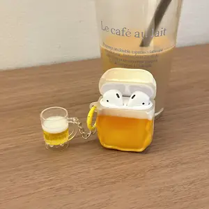 Cooling Beer Style AirPods Pro2 Case, Stylish Protective Cover for AirPods 4/3/2/1, Unique Korean Fashion Design, High-End Apple Earbuds Protector, Earphone Protective Cover