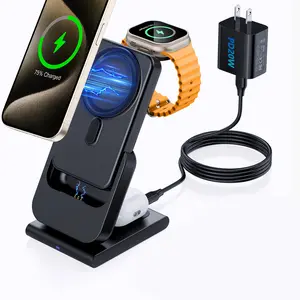 New RORRY 3-in-1 Charging Station, [10000mAh Detachable Power Bank] [Foldable with Magnet Ring and Adapter] Magnetic Wireless Charging Station, Magnetic Charging Station for iPhone 15/14/13, Apple Watch and AirPods     valentinesdaygiftideas
