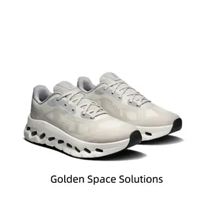 Light Gray Semi-Transparent Techwear Cushioned Shoes, Seamless Upper with Hollow Cloud Midsole Design