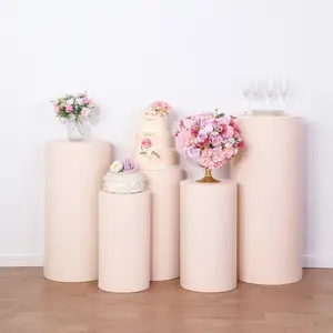 Set of 5 Blush Cylinder Stretch Fitted Pedestal Pillar Prop Covers, Spandex Plinth Display Box Stand Covers - 160 GSM