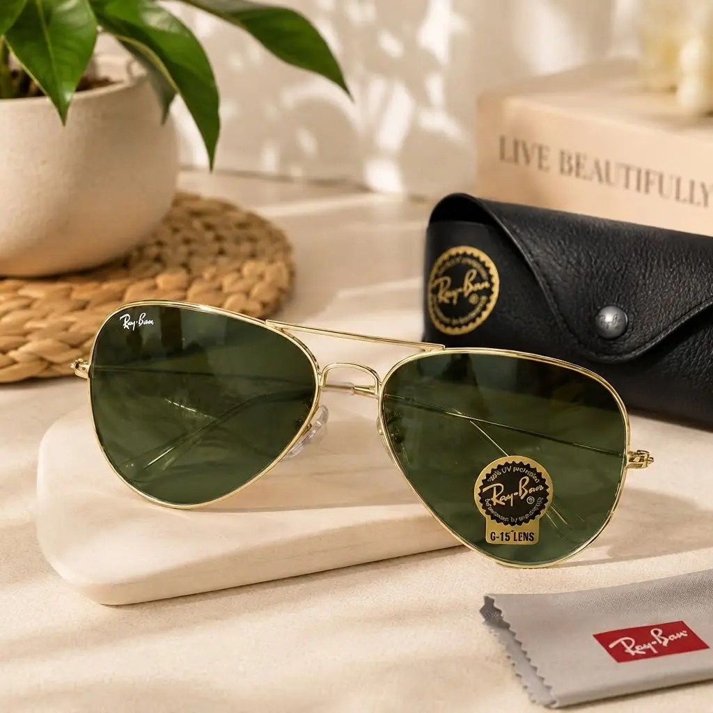 Ray-Ban Iconic Aviator Sunglasses Green Glass Lens Premium Pilot Style for Men Women