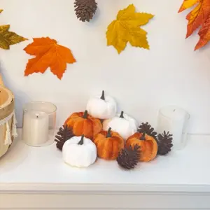 10pcs Artificial Pumpkins & Realistic Pinecones, Basket Filler, Fall Wedding Centerpiece, Home Decor, Halloween, Christmas Decoration