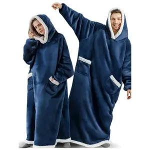 1set Unisex Casual Robe Set - Cozy Hooded Flannel Bathrobe with Pockets, Solid Color, Polyester, Medium Stretch, Woven, Loose Fit for Fall/Winter Sleep Dress Womenswear Loungewear