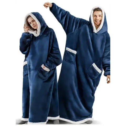 1set Unisex Casual Robe Set - Cozy Hooded Flannel Bathrobe with Pockets, Solid Color, Polyester, Medium Stretch, Woven, Loose Fit for Fall/Winter Sleep Dress Womenswear Loungewear