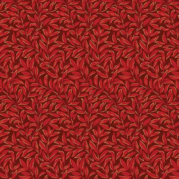 Fabric Benartex Metallic Red Breezy Leaves All About Seasons Winter by the Quarter Yard 16856M-10