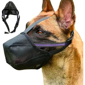 Dog Muzzle, Soft Mesh Muzzle for Small Medium Large Dogs Labrador German Shepherd, Breathable Adjustable Mouth Guard for Biting Chewing Scavenging, Allows Panting and Drinking(Black, L)
