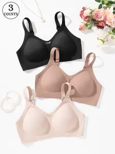 3 Pack Solid Color Sexy Cut-out Women's Bra Wireless Padded Bras Daily Leisure Sports No Underwire Buckles Comfortable and Skin-friendly Anti-Sag Gathering High stretch shoulder straps adjustable Non-marking design underwear