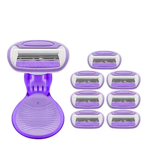 Manual Shaving Tool Set, Short Handle with 1 Blade + 3/7 Replacement Heads, Mini Cute Portable Design, Daily Use, Beach Vacation Essential