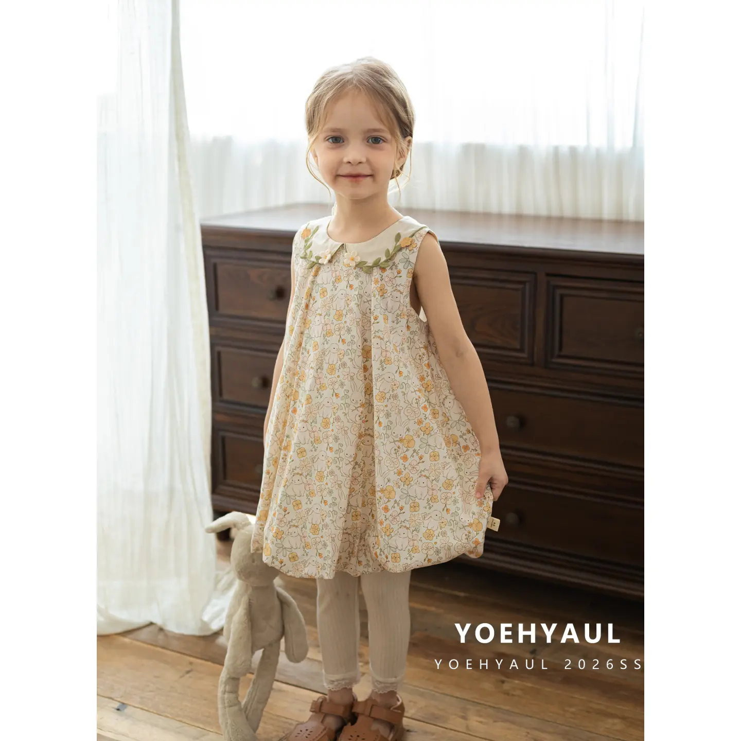 YOEHYAUL Kids Girl's Dress,Soft Sleeveless Dress Baby Girls Embroidery Dress Kids Cotton Cartoon Rabbit Print Dresses,Kids Clothes for Daily Wear
