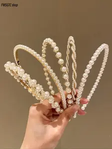 5-piece faux pearl decorated headbands feature elegant and delicate design. Chic fashionable hair accessories fit women and girls well. Easy to match daily outfits, also great stylish decorations for parties and various casual occasions.