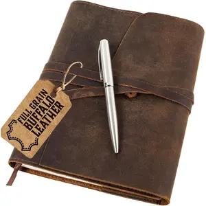 Leather Journal Refillable Notebook - Writing Journals for Women, Mens Cover with Pen, Bound Lined Paper A5 Travelers Diary, Travel by , Dark Brown