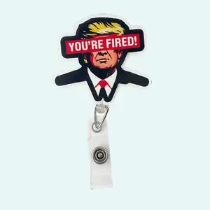 Funny “You’re Fired” keychain Retractable ID Badge Reel, Cartoon Iconic Figure Design, Clip-On Badge Holder for Nurse Doctor Student Worker