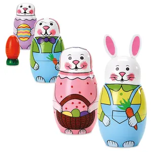Lillian Vernon Hand Painted Wooden Easter Bunny Nesting Doll Set - Holiday Home Decor, Spring Themed Table Decorations, Matryoshka Toys, 6 Inches Tall, Set of 5 Figurines