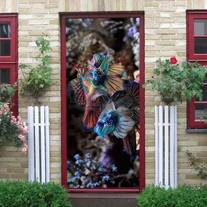 2pcs Tropical Fish Marine Life Wall Stickers Creative Stereo Bedroom Living Room Decoration Stickers Self Adhesive Removable Waterproof Environmental Protection PVC Material Children's Room Background Wal