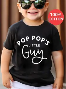Boys' T-shirts Pop Pops Little Guy Print 100% Cotton Short Sleeve T-shirt - Funny Graphic Tees for All Seasons, Cute Graphic Tee