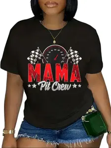 100% Cotton Unisex Race Car Birthday Party Racing Family Mama Pit Crew T-Shirt Short Sleeve Crew Neck Summer Casual Daily Wear