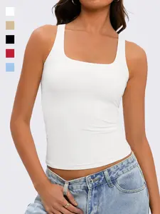 WIETRY NO BRA NEEDED Cami Double Lined Square Neck Tank Top Adjustable Straps Non-See Through Snatched Fit 2026 /W3