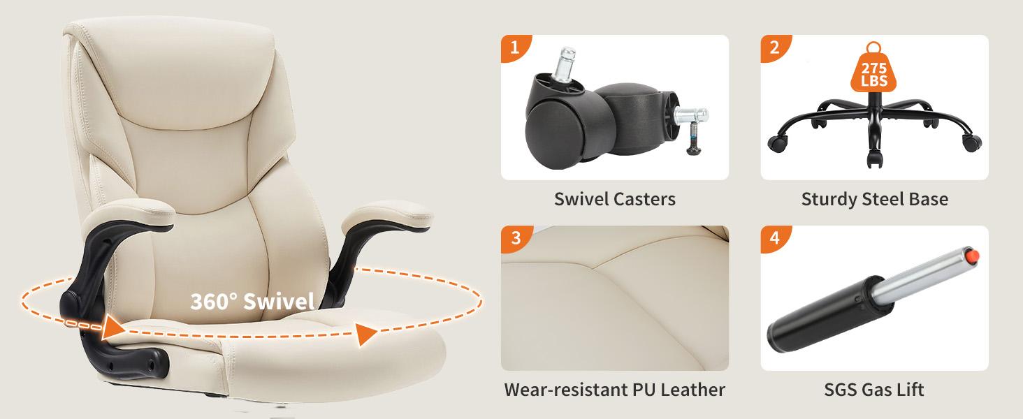 Furnest Indoor Furniture Chairs Computer Gaming Chair, Ergonomic Office Chair Heavy Duty Task Desk Chair with Flip-up Arms, PU Leather, Adjustable Swivel Rolling Chair with Wheels