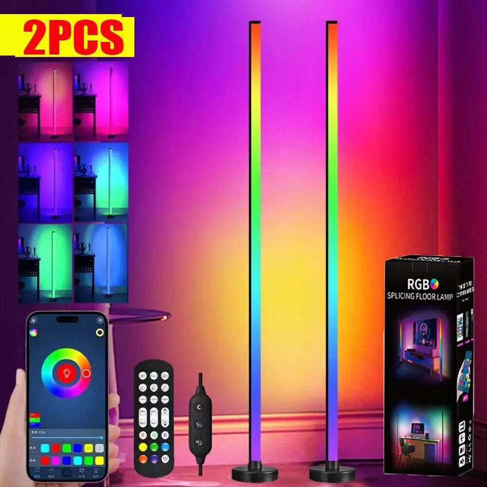 【ToolUpgrade】2Pack Modern LED Corner Floor Lamp – Energy-Efficient with Music Sync & Ambient Lighting, App Remote Control for Bedrooms & Living Rooms